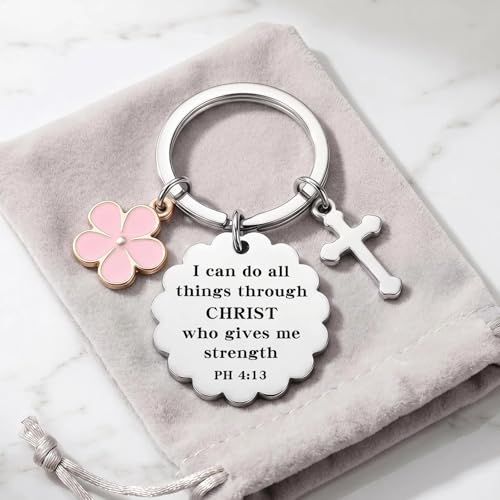 Christian Gifts for Women Girl, Baptism Confirmation Gifts for Teen Girl, Bible Verse Keychain for Birthday Christmas - color: Silver - Ph 4:13