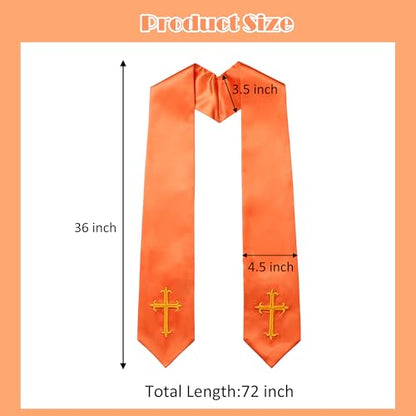 Clergy Stole & Choir Stole with Embroidered 60/72" - color: Orange, size: 72 inch