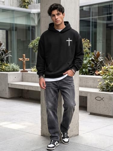 Christian Hoodies for Men Faith God's Cross Jesus Hoodie - color: Black1, size: Medium