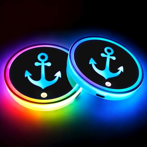 Ship Anchor Car LED Cup Holder Lights Vibration Sensor Cups Coasters - color: Ship Anchor