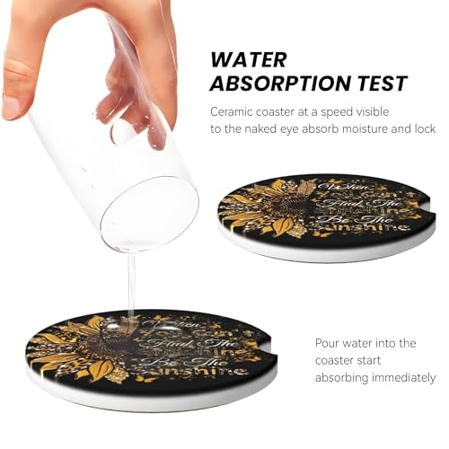 Be The Sunshine Car Cup Holder Coasters 2 Pack 2.63" for Women - color: Gold