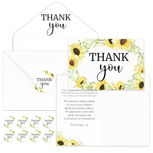 Marspark 25 Pack Funeral Thank You Cards Sympathy Envelopes, Sunflower - style: Sunflower