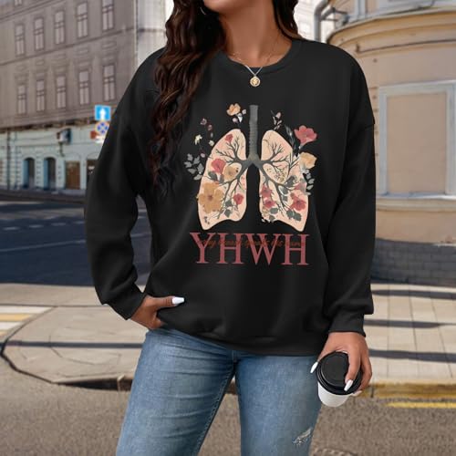 Christian Jesus Sweatshirts for Women YHWH God Bible Verse Sweatshirt Faith Long Sleeve Shirts Religious Pullover - color: Black, size: Large