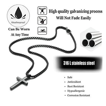 SKQIR Stainless Steel Cross Necklace for Men Silver Cross Necklace for boy Small Cross Pendant Necklace Simple Jewelry Cross Chain Gifts for Men - color: Black:Cross Pendant 0.6'' * 1.0'', style: Chain 18 inches