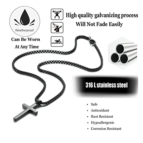 SKQIR Stainless Steel Cross Necklace for Men Silver Cross Necklace for boy Small Cross Pendant Necklace Simple Jewelry Cross Chain Gifts for Men - color: Black:Cross Pendant 0.4'' * 0.8'', style: Chain 18 inches