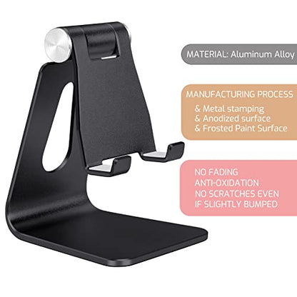 Black Foldable Aluminum Alloy Cell Phone Holder,Tabletop Metal Phone Stand with Adjustable Angle by Swivel Axis,Smartphone Cradle - color: Black