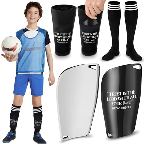 Soccer Shin Guards for Youth Adults, Christian Shin Pads Set with Sleeves and Long Soccer Socks Bible Verse Religious Football Pads for Youth Sport Game Protective Equipment - size: Large, style: Lord