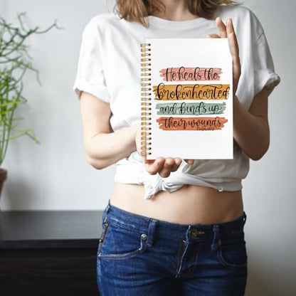 Christian PSALM 147 Spiral Notebooks, Bible Journaling Supplies, Religious Cross Scripture Hardcover Journal Notebook for Study Work Office,Christian Faith Based Gifts, 5.5x8.3 Inch - color: He heals the broken hearts