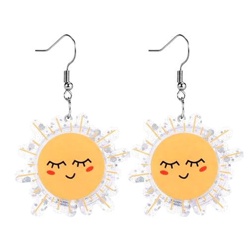 Christian Statement Earrings for Women, Acrylic Dangle Earrings, Lightweight Comfortable, Non Tarnish Hooks, Faith Jewelry, Religious Gift for Women - color: Funny Happy Sunshine