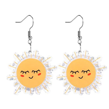 Christian Statement Earrings for Women, Acrylic Dangle Earrings, Lightweight Comfortable, Non Tarnish Hooks, Faith Jewelry, Religious Gift for Women - color: Funny Happy Sunshine
