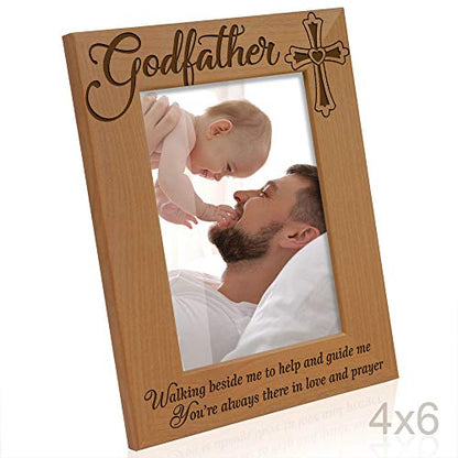 KATE POSH - Godfather Engraved Natural Wood Picture Frame, Cross Decor, Baptism Gifts, Religious Catholic Gifts (4" x 6" Vertical) - size: 4x6 Vertical (Godfather)