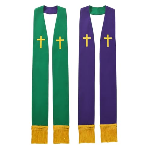 BLESSUME Church Clergy Pastor Reversible Stole - color: Green and Purple 3