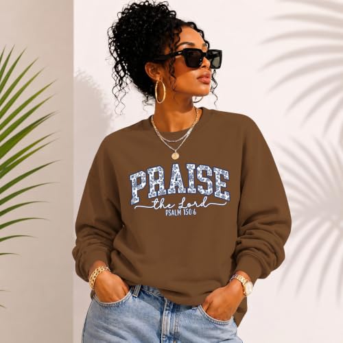 Womens Christian Jesus Sweatshirts Praise the Lord Bible Verse Hoodie Faith Religous God Graphic Long Sleeve Shirts - color: Brown, size: Medium