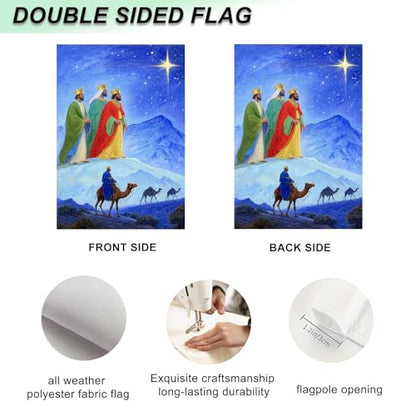 IVN Christmas Wise Men Garden Flag 12x18 Inch Double Sided - color: Three Kings Journey Christmas Flag