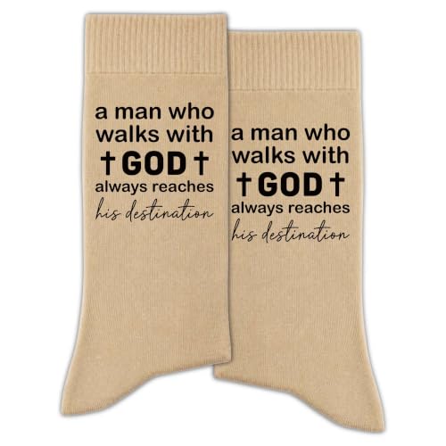 Christian Socks for Men Biblical Gifts for Dads Grandpa Husband - color: Beige