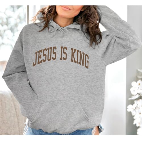 Sulayesh Christian Jesus Loves You Hoodies Women Religious Faith God Jesus Is King Sweatshirts Bible Verse Inspirational Tops - color: Gray, size: Small