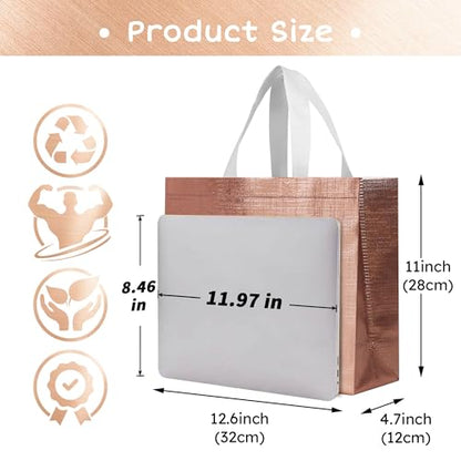 cabzymx Rose Gold Reusable Gift Bags with Metallic Design, 25 Pcs Non-woven Gift Bag Bulk with Handles, 12.6x4.7x11 In Party Bags for Wrapping Gifts, Birthday, Wedding, Parties, Graduation - color: Rose Gold, size: 1 Count (Pack of 25)