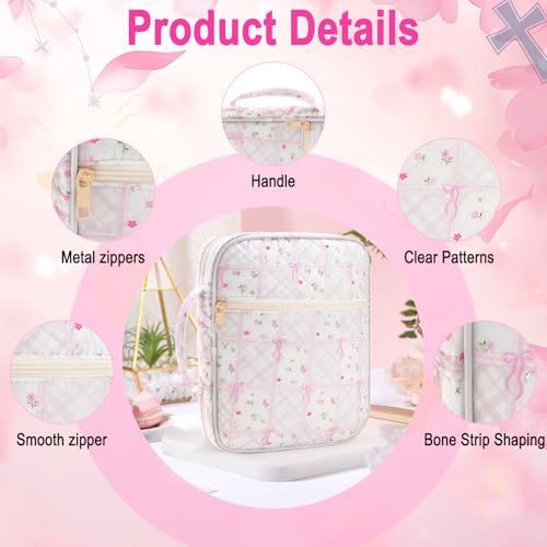 Zkptops Bible Cover Case for Women Large Bible Bag Cotton Quilted Bible Carrying Case with Zipper Pocket and Handle Carrying Book Cover for Christian Study Supplies Christian Gift(Bow Flower) - color: Fr Pink Purple Bow Flower