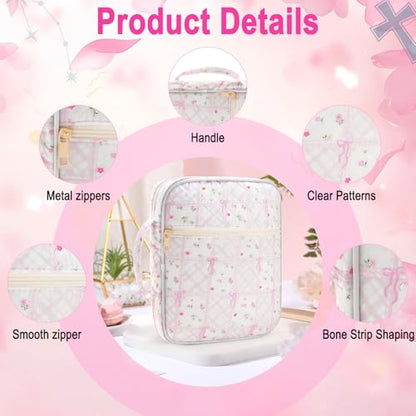 Zkptops Bible Cover Case for Women Large Bible Bag Cotton Quilted Bible Carrying Case with Zipper Pocket and Handle Carrying Book Cover for Christian Study Supplies Christian Gift(Bow Flower) - color: Fr Pink Purple Bow Flower