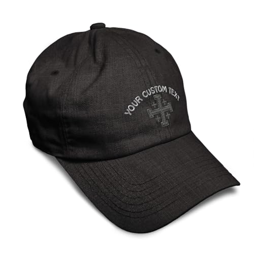 Custom Soft Baseball Cap Jerusalem Cross Crusader Jesus Christ God - color: Dark Denim Personalized Text Here