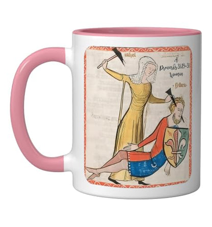 Proverbs 31 29 31 Woman Medieval Christian Art Design Ceramic Mug, Pink/White, 11oz - color: Pink/White, size: 11 Ounces