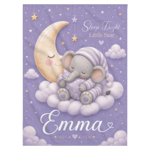Personalized Baby Blanket With Name, Custom Baby Blankets Gift for Boy Girl - color: Misty Lavender, size: Elephant