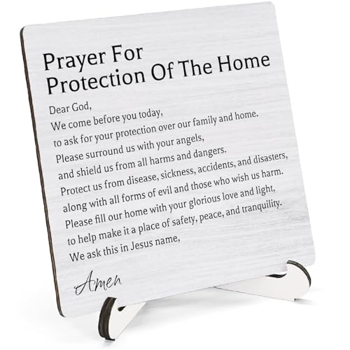 Christian Prayer Room Wooden Sign Desk Decor, Prayer for Protection of the Home Wood Plaque Sign With Stand for Church Home Office Desk Table Shelf Decoration, 5x5 Inch - color: Home Prayer, size: 5x5x1.1 in