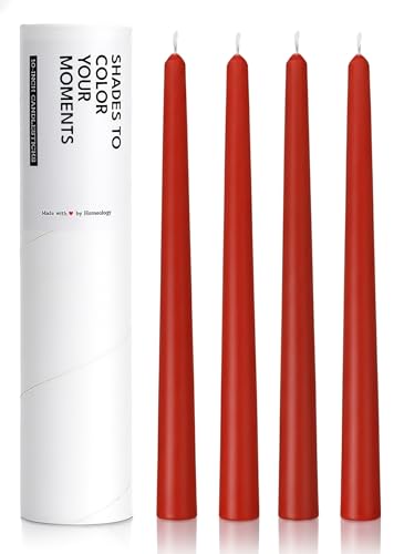 10" Classic Taper Candles, Red, 4-Pack, 7-8 Hours Long Burning, Unscented Tall Candlesticks - color: Red, size: 4PK