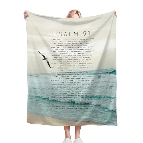 Christian Bible Blanket Psalm 91 Throw Blanket Christian Gifts and Decor Religious Bible Verse Blanket for Women Men Girls Boys Soft Warm Cozy Fleece Blanket for Couch Sofa Bed 50"x40" - color: Psalm 91, size: 50"x40"