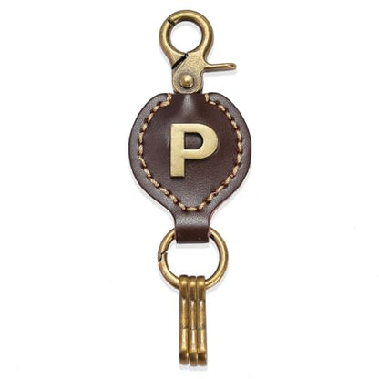 Initial Letter Keychain Brown Leather Alphabet Keychain with Easy Clasp, Key Car Key Bag Key Ring for Women Mens - color: P