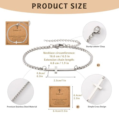 Cross Bracelet for Men with Inspirational Card - color: Silvery