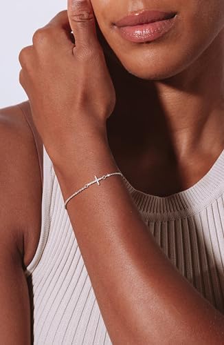 Moodear Cross Bracelet for Women, Dainty Sterling Silver/Gold Plated Gift - color: Sterling Silver CZ Cross Bracelet