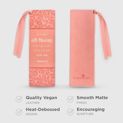 Christian Art Gifts Faux Leather Bookmark for Women: He Works All Things - color: Peach - All Things