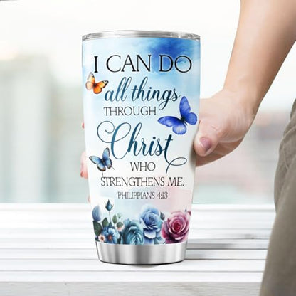 Christian Bible Verse Tumbler for Women, Inspirational Floral Faith Quote Cup, 20oz Stainless Steel Insulated Travel Mug with Scripture, Religious Gift for Mom, Sister, Friend - color: Bible Verse L7