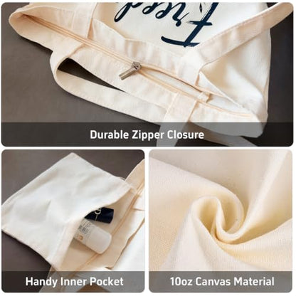 Canvas Tote Bag with Zipper, Halloween Trick or Treat Bags for Kids Bulk - color: [A0] Freedom - Beige