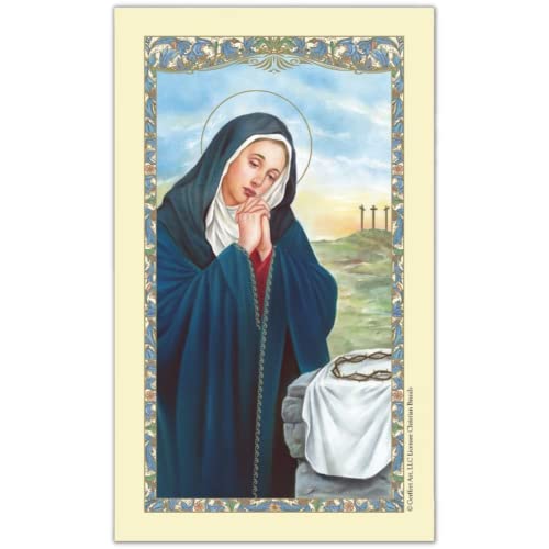 Needzo Holy Prayer Card, Our Lady of Sorrows Laminated Devotional Handout or Catholic Favor, 2.625 x 4.375 Inches (Pack of 5)
