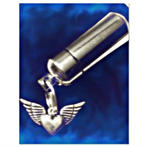 Winged Heart Anointing Oil Vial/Keychain with Laser Engraved Heart - Includes Velvet Pouch & Funnel