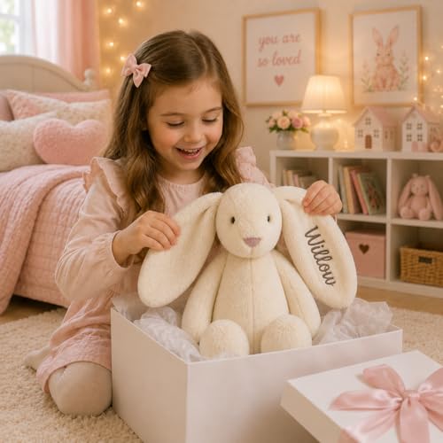 Personalized Embroidered Cream Stuffed Bunny, Easter Presents for Girls, Easter Toddler Gift, Stuffies for Girls, Baby Girl Toy, Baby Security Blanket, Custom plush, Stuffed Bunnies (Cream Bunny) - color: Cream Bunny