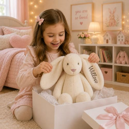 Personalized Embroidered Cream Stuffed Bunny, Easter Presents for Girls, Easter Toddler Gift, Stuffies for Girls, Baby Girl Toy, Baby Security Blanket, Custom plush, Stuffed Bunnies (Cream Bunny) - color: Cream Bunny