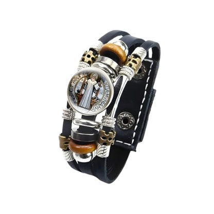 925 Sterling Silver San Benito Bracelet For Men - Luminous St Benedict Bracelets Leather Catholic San Benito Snap Button Bangles Multilayer Wristband, Rosario De San Benito, Pulseras De San Benito - color: 2 - San Benito Bracelet