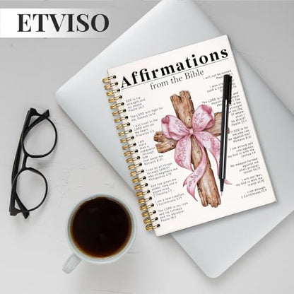 ETVISO Pink Bow Spiral Bible Notebook for Note Taking, Affirmations from the Bible Christian Gifts for Women Girls, Bible Study Supplies Journal, Cute Preppy Hardcover Spiral Notebooks 5.5 x 8.3 - color: 01-Bible(Affirmations from the Bible)
