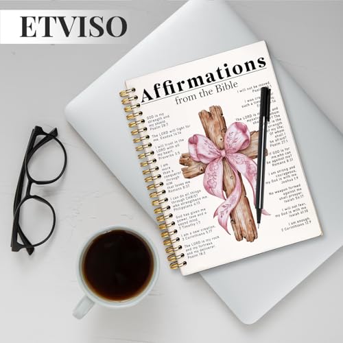 ETVISO Pink Bow Spiral Bible Notebook for Note Taking, Affirmations from the Bible Christian Gifts for Women Girls, Bible Study Supplies Journal, Cute Preppy Hardcover Spiral Notebooks 5.5 x 8.3 - color: 01-Bible(Affirmations from the Bible)