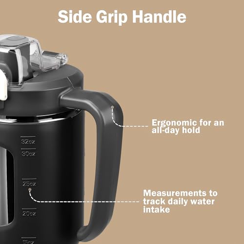 32oz Glass Tumbler with Straw Handle, Reusable Iced Coffee Cup, Black - color: Black