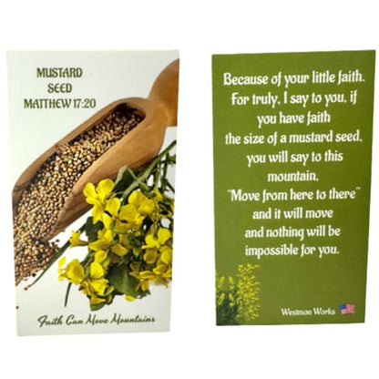 Westmon Works Mustard Seed Holy Card Bulk Bundle Pack Faith Can Move Mountains Prayer from Matthew, Pack of 15