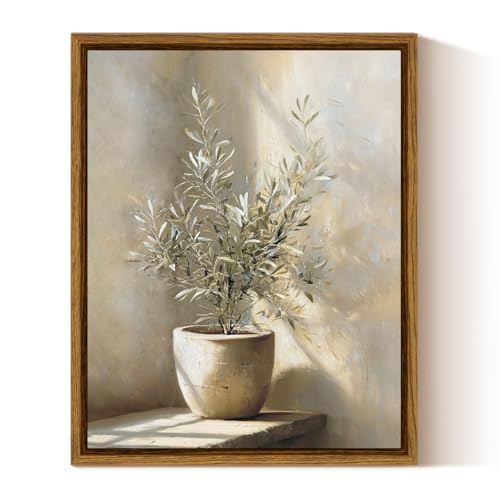 InSimSea Framed Canvas Wall Art, Mediterranean Olive Tree Art, 10x8 Inch - color: Olive in Vase