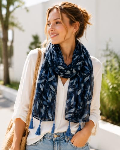 YOUR SMILE Large Boho Scarf for Women Lightweight Floral Printed Scarves Fall Winter Fashion Fringed Shawl wraps - color: 44