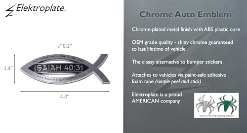 Elektroplate Christian Fish Isaiah 40:31 with Verse OEM Chrome Emblem for Cars, Trucks, and All Auto | Universal Fit at 4" x 1.4" | Weatherproof - color: Isaiah 40:31