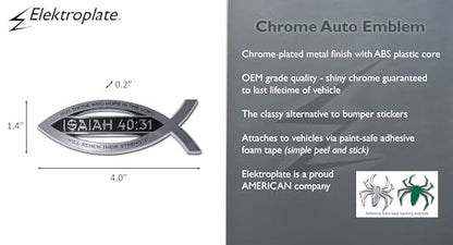 Elektroplate Christian Fish Isaiah 40:31 with Verse OEM Chrome Emblem for Cars, Trucks, and All Auto | Universal Fit at 4" x 1.4" | Weatherproof - color: Isaiah 40:31