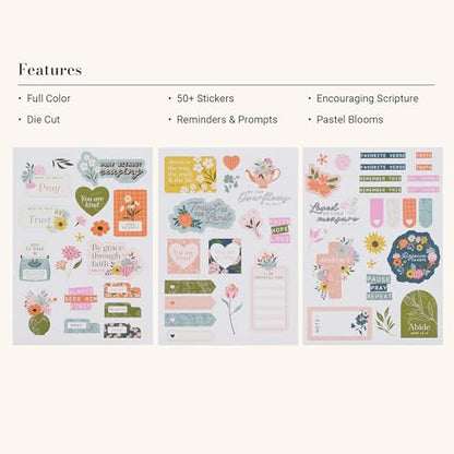 Christian Art Gifts Multicolor Inspirational Scripture Bible Journaling Sticker Sheet Set for Women & Girls: Colorful Pink, Blue & Green Floral Designs, 3 Die-Cut Sheets