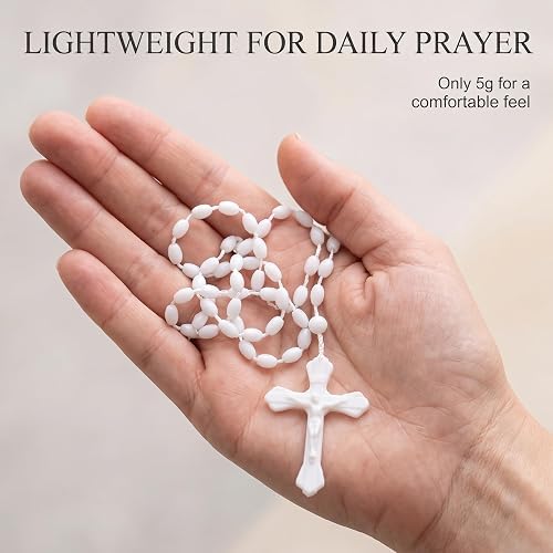 2Pcs White Black Plastic Rosary Beads Luminous Necklaces Catholicism Prayer Religious Jewelry Cross Necklace for Women Men